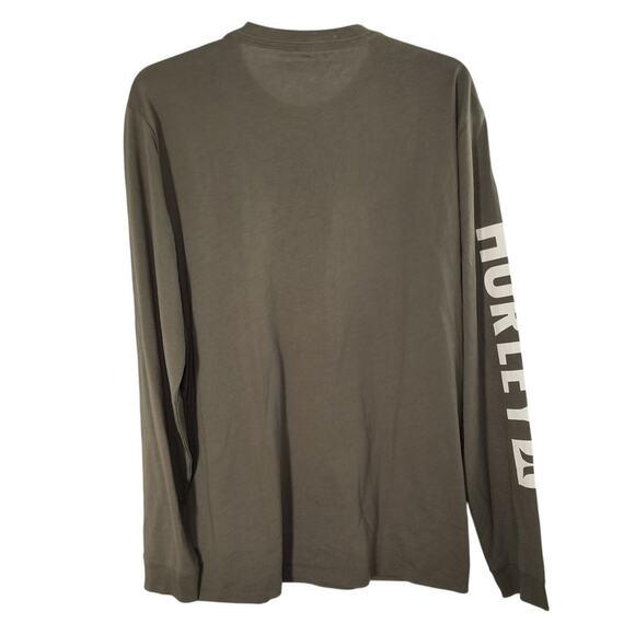 Hurley Logo T-Shirt Men's Size M Green Long Sleeve Crew Neck Cotton Pullover Tee - Picture 3 of 11